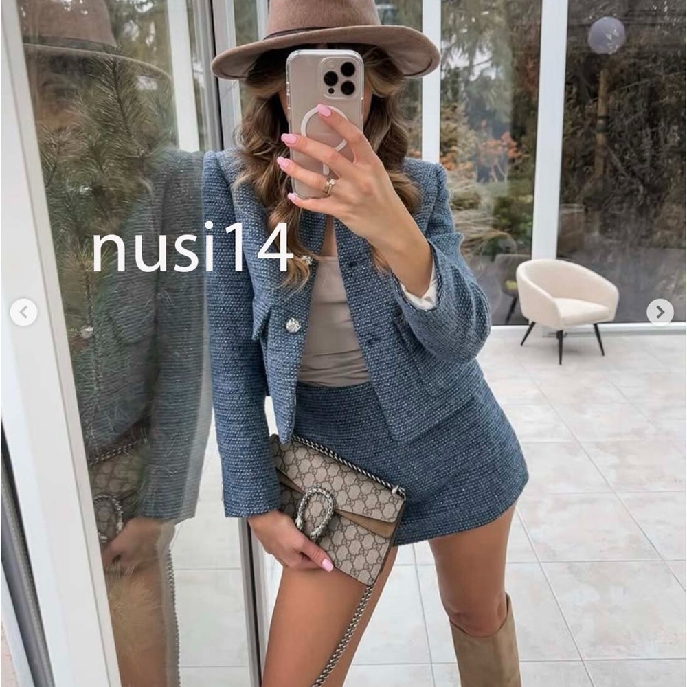 Zara Blue Tweed Jacket